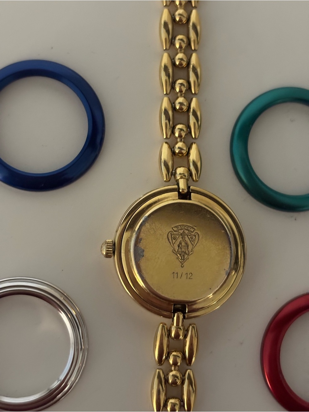 Authentic Gucci Gold Change Bezel 11/12 Rice Link 7.5” Bracelet Watch COA - Picture 11 of 16